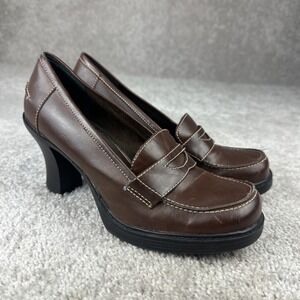 Y2K Mudd Brown Platform Loafers Chunky Heel Penny-Style Slip-Ons 2000s Size 8M